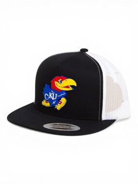 Kansas Jayhawks 3D Snapback Flat Bill Trucker Hat- Black/ White